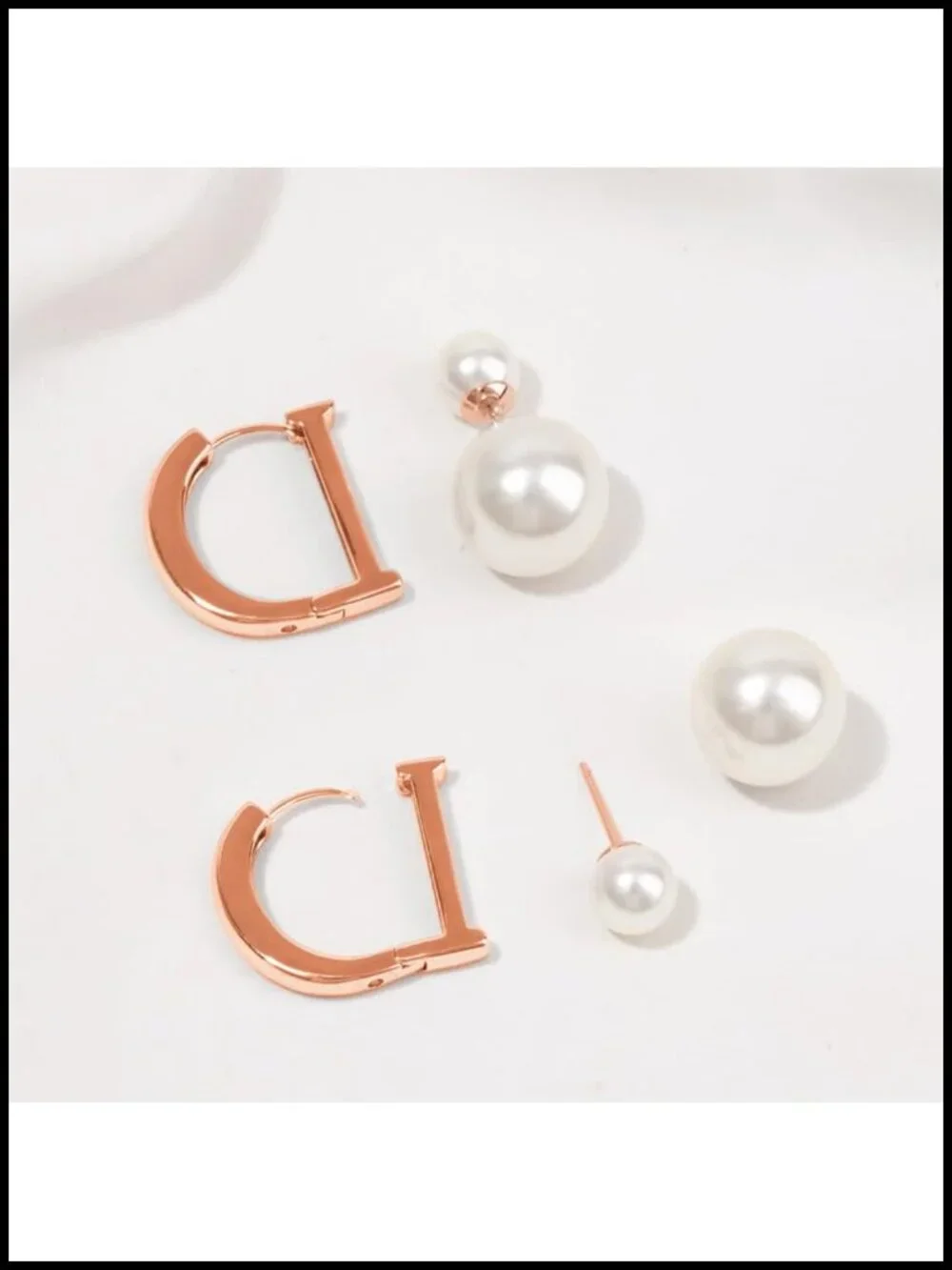 Huggie Hoop Earrings for Women 18K Gold Plated Brass Pearl D-Shape Drop Earrings